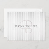 名前エレガントモノグラムと薄い灰色のグラデーションストライプ ポストカード (正面/裏面)