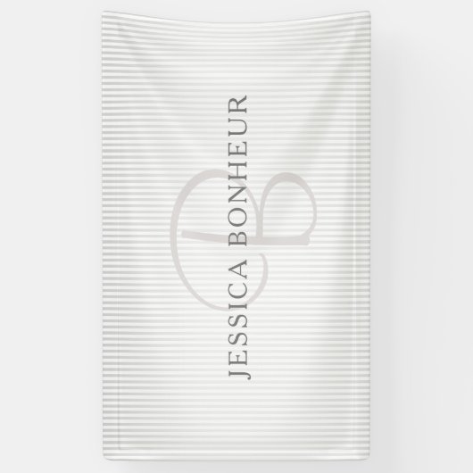 名前エレガントモノグラムと薄い灰色のグラデーションストライプ 横断幕 (縦)