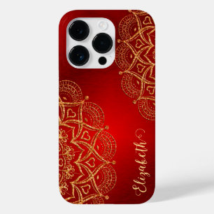 名前エレガントモノグラムレッドと金ゴールドマンダラ Case-Mate iPhone 14 PROケース