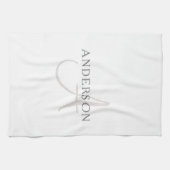 名前エレガントモノグラム |白とグレー キッチンタオル (横)