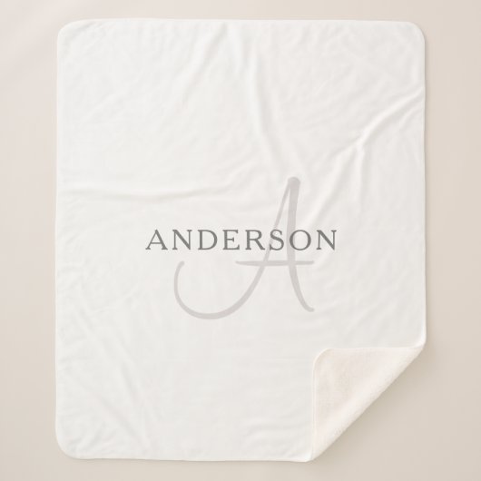 名前エレガントモノグラム |白とグレー シェルパブランケット (正面)