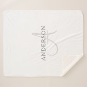 名前エレガントモノグラム |白とグレー シェルパブランケット (正面(横))