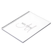 名前エレガントモノグラム |白とグレー ノートブック (左側)