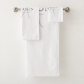 名前エレガントモノグラム |白とグレー バスタオルセット (インサイチュ)