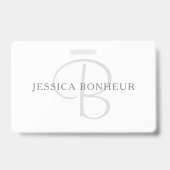 名前エレガントモノグラム |白とグレー バッジ (裏面)