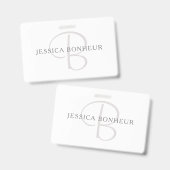 名前エレガントモノグラム |白とグレー バッジ (正面＆裏面)