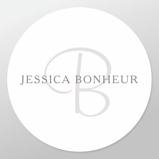 名前エレガントモノグラム |白とグレー ラウンドシール