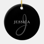 名前エレガントモノグラム |白黒とグレー セラミックオーナメント (裏面)