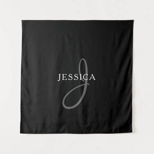 名前エレガントモノグラム |白黒とグレー タペストリー (正面)