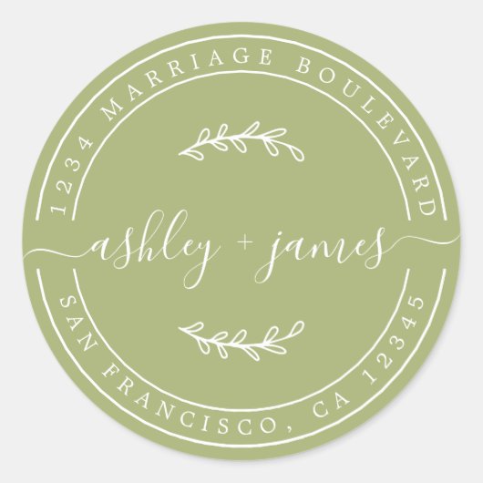 名前エレガントリーフグリーン結婚の差出人住所 ラウンドシール (正面)