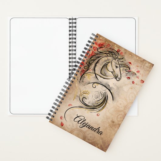 名前エレガントレッドと金ゴールドヴィンテージ馬術 ノートブック (内側)