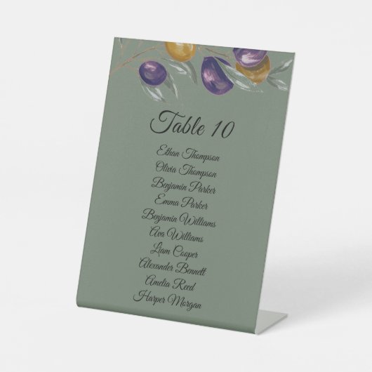 名前エレガント付きオリーブ結婚グリーンのテーブル 台座サイン (正面)