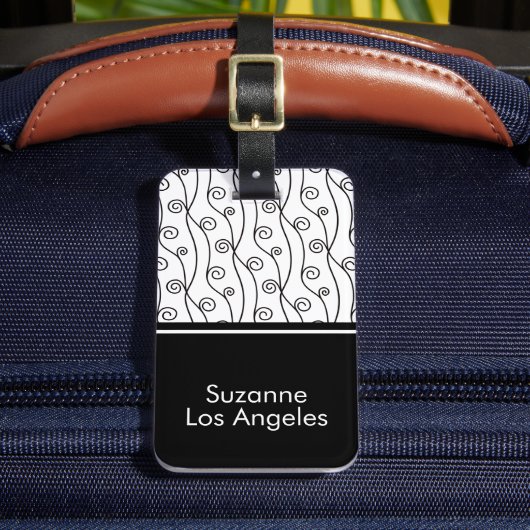 名前エレガント付き白黒の渦巻き ラゲッジタグ (正面インサイチュ2)