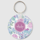 名前エレガント付き紫と青の多肉性フローラ キーホルダー (正面)