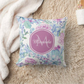 名前エレガント付き紫と青の多肉性フローラ クッション (ブランケット)