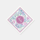 名前エレガント付き紫と青の多肉性フローラ スタンダードカクテルナプキン (角)