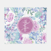 名前エレガント付き紫と青の多肉性フローラ フリースブランケット (正面(横))