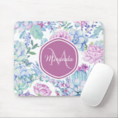 名前エレガント付き紫と青の多肉性フローラ マウスパッド (マウス)