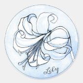 名前エレガント付き青いフローラテンプレート・ Lily Art ラウンドシール (正面)