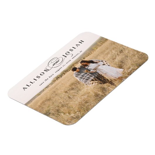 名前エレガント写真ウェディング日付を保存 マグネット (左側)