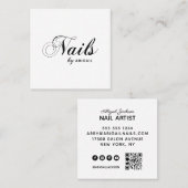 名前エレガント別スクリプト爪、 ネイルQRコードブラック&ホワイト スクエア名刺 (正面/裏面)