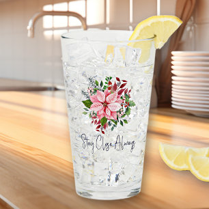 名前エレガント引用文ピンクポインセチア16oz Pint タンブラーグラス