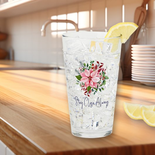 名前エレガント引用文ピンクポインセチア16oz Pint タンブラーグラス