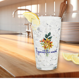 名前エレガント引用文紙クイル花16oz Pint タンブラーグラス