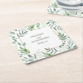 名前エレガント水の色素朴緑結婚の スクエアペーパーコースター (アングル)