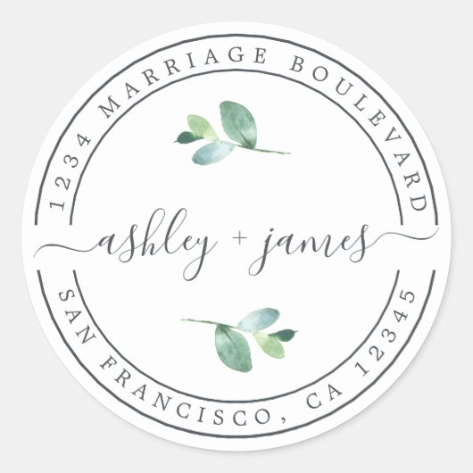 名前エレガント白黒結婚の差出人住所 ラウンドシール (正面)