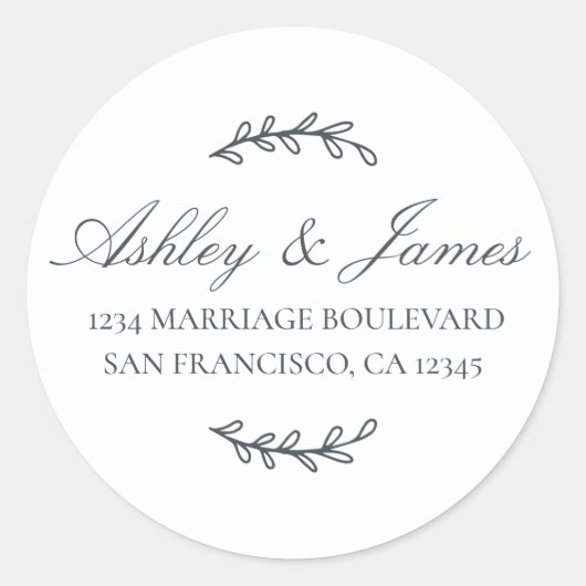 名前エレガント白黒結婚の差出人住所 ラウンドシール (正面)