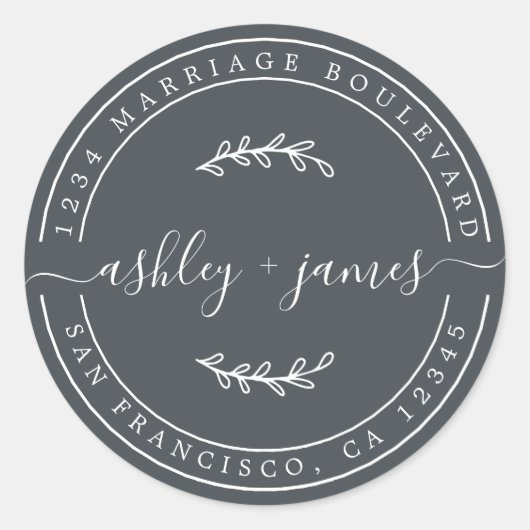 名前エレガント白黒結婚の差出人住所 ラウンドシール (正面)