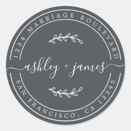 名前エレガント白黒結婚の差出人住所 ラウンドシール