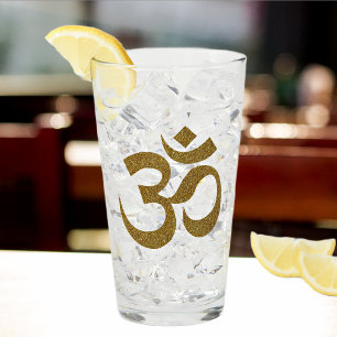 名前エレガント金ゴールドフェイクグリッターOm記号16oz点 タンブラーグラス