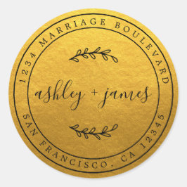 名前エレガント金ゴールド結婚の差出人住所 ラウンドシール