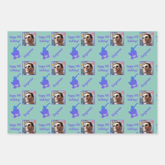 名前エージフォトスケートボードスケートボーダー誕生日 ラッピングペーパーシート (正面2)