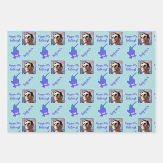 名前エージフォトスケートボードスケートボーダー誕生日 ラッピングペーパーシート (正面)