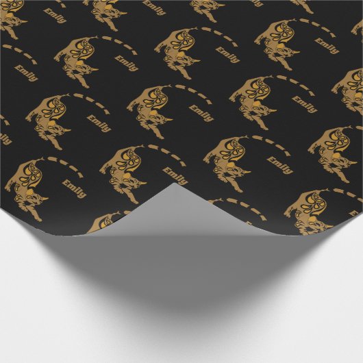 名前オレンジペイズリーベンガルキッテンヨガストレッチ ラッピングペーパー (角)