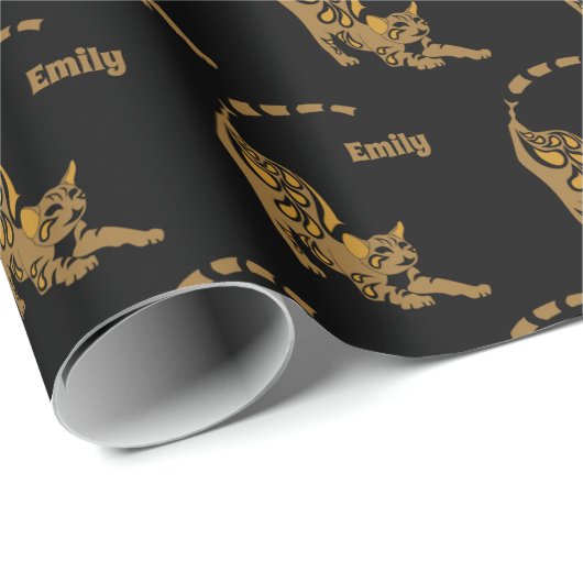 名前オレンジペイズリーベンガルキッテンヨガストレッチ ラッピングペーパー (ロールコーナー)