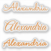 名前オレンジ色の手書きスクリプトバージョン シール (正面)