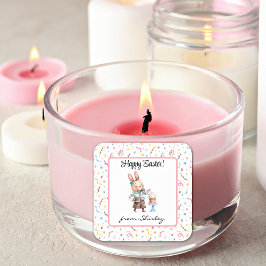 名前オンかわいいハッピーイースターバニー1.5-in スクエアシール