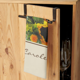 名前オンカラフルラージサンフラワープリント16x24 キッチンタオル