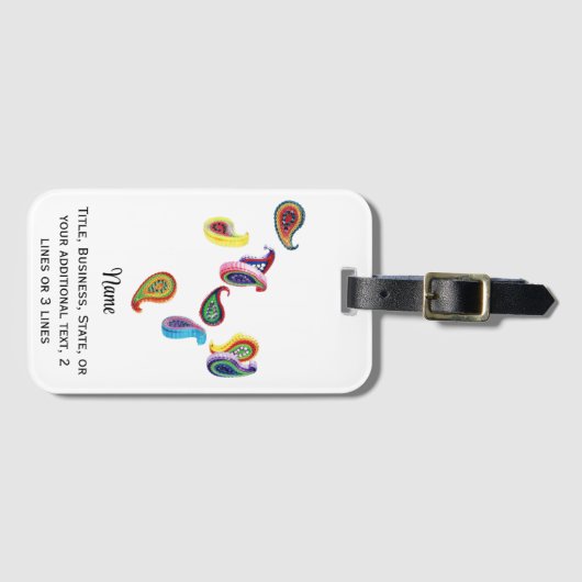 名前オンカラフル紙ペイズリー旅行 ラゲッジタグ (正面横)
