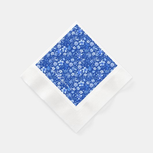名前オンコバルトブルー熱帯花カクテル 縁ありカクテルナプキン (角)