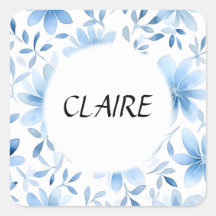 名前オン美しい青パステルフラワーパターン