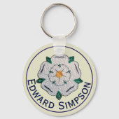 名前オンQuilled Yorkshireホワイトローズメタル キーホルダー (正面)