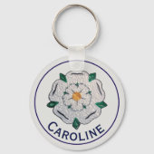 名前オンQuilled Yorkshireホワイトローズメタル キーホルダー (正面)