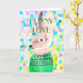 名前カスタマイズイースターBUNNY LOVEヴィンテージ挨拶 カード (黄色い花)