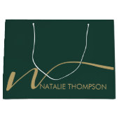 名前カスタムがクール緑パーソナライズされたのモノグラム ラージペーパーバッグ (正面)