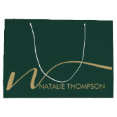 名前カスタムがクール緑パーソナライズされたのモノグラム ラージペーパーバッグ (裏面)